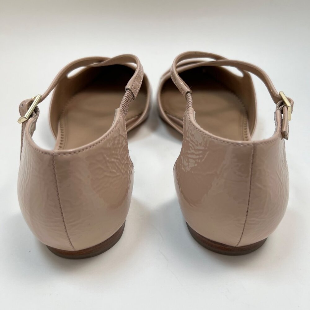 Anthropologie Leather Cross Strap Ballet Flat Shoes Patent Nude Neutral Size 8.5 - Picture 6 of 7